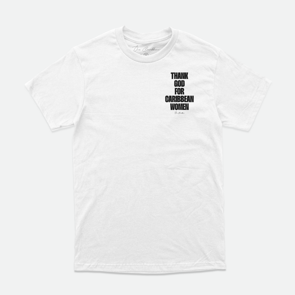 Thankful Tee: White Classic – Thank God for Caribbean Women By One Caribbean Apparel