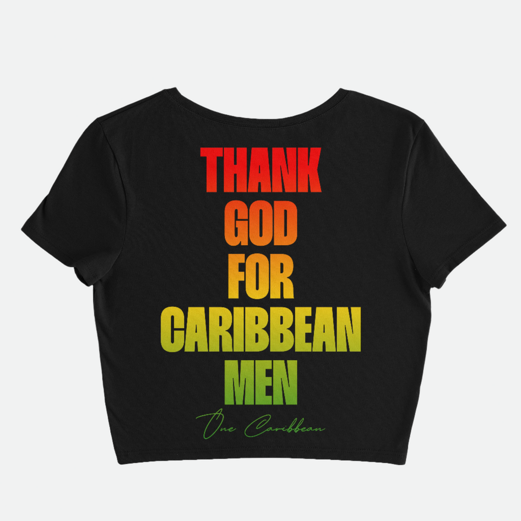 Thank God for Caribbean Men — Crop Top — Scotch Bonnet (Black/White)