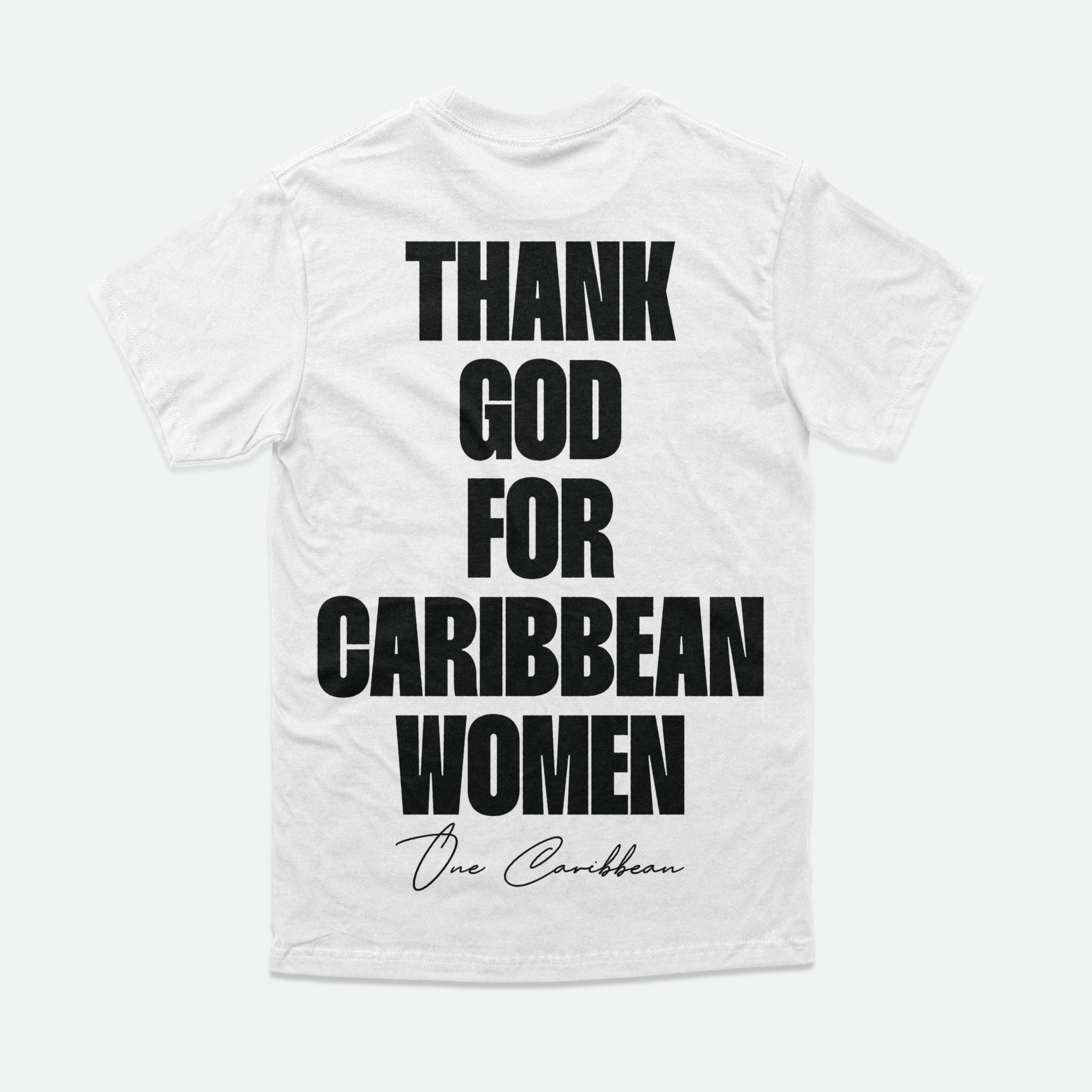 Thankful Tee: White Classic – Thank God for Caribbean Women By One Caribbean Apparel