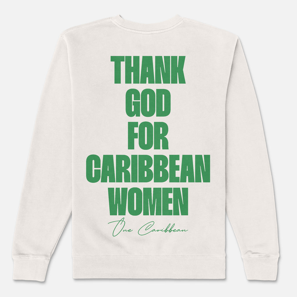 Thankful Sweatshirt: Ivory Classic - Thank God for Caribbean Women By OCA