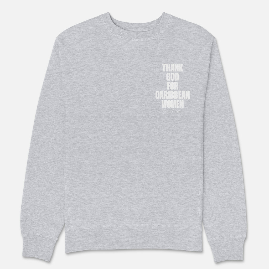 Thankful Sweatshirt: Gray Classic - Thank God for Caribbean Women By OCA