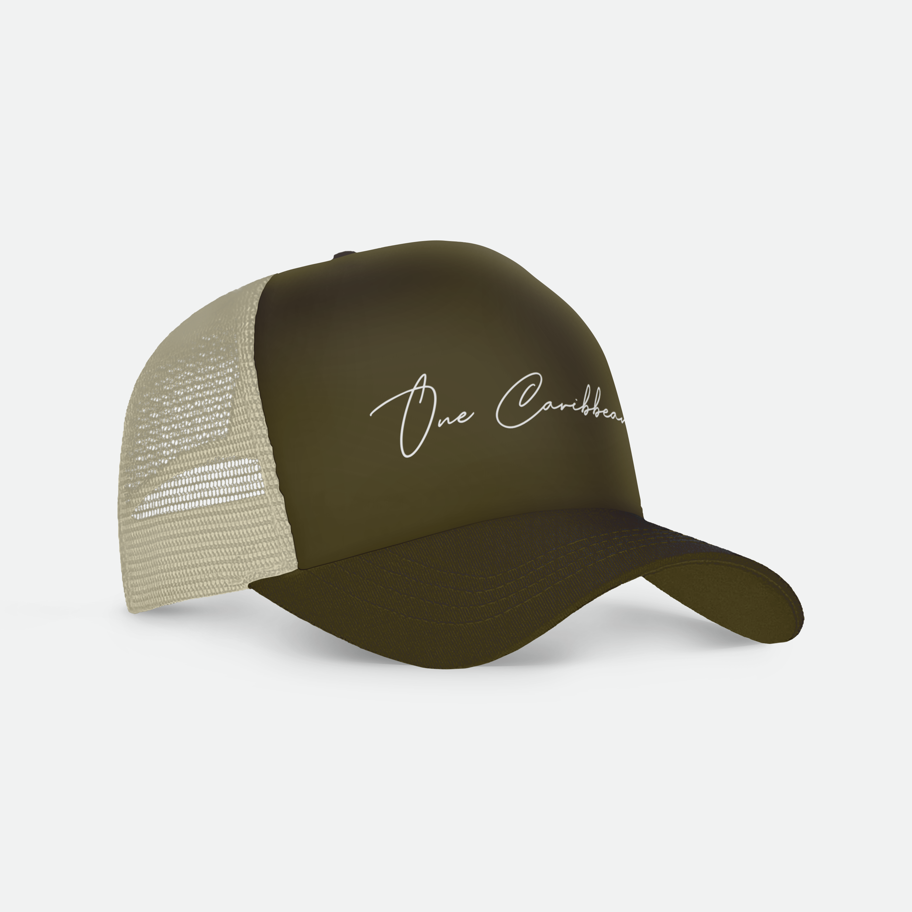 One Caribbean Foam Trucker Hat (Moss/ Khaki) SAMPLE
