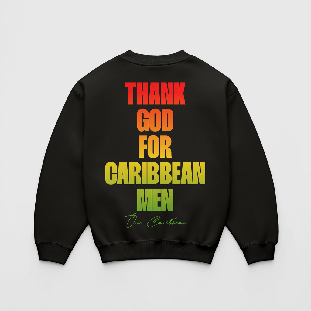 Thankful Sweatshirt: Scotch Bonnet – Thank God for Caribbean Men by OCA (Black & White)