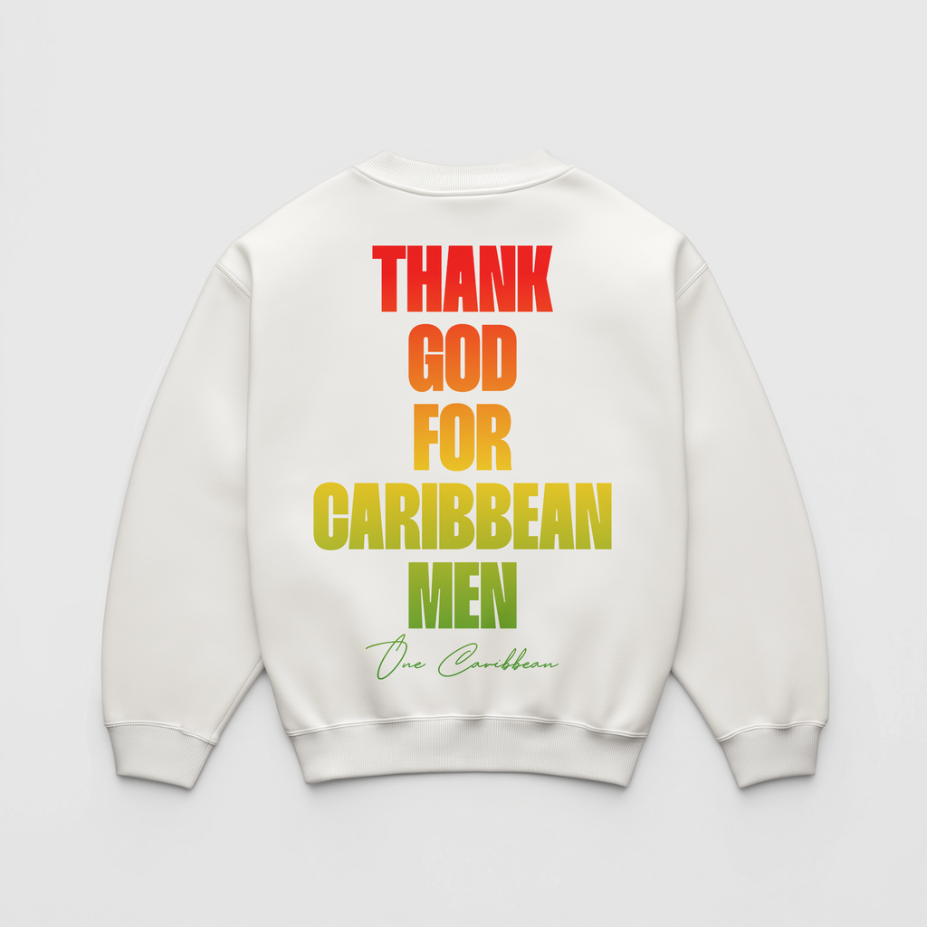 Thankful Sweatshirt: Scotch Bonnet – Thank God for Caribbean Men by OCA (Black & White)