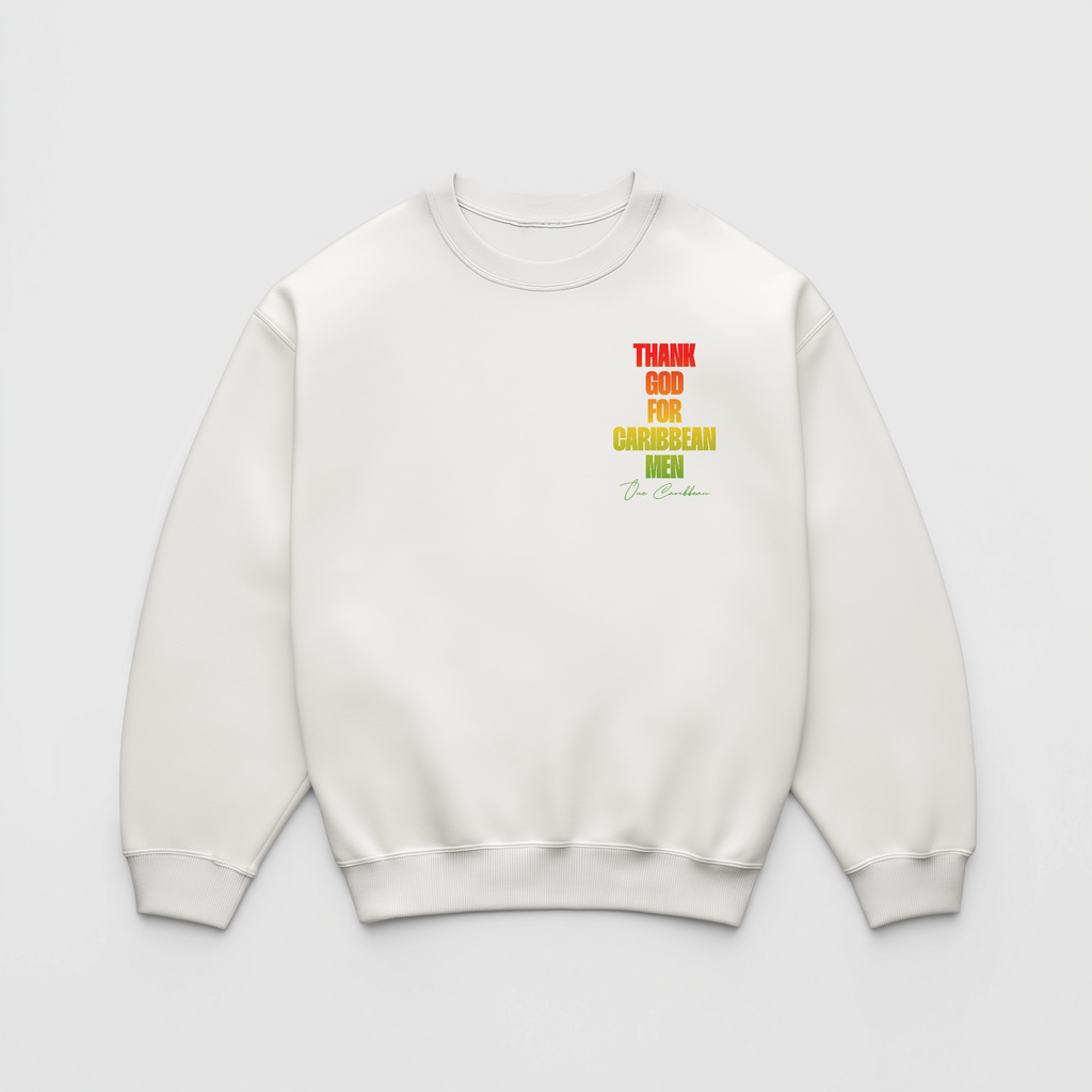 Thankful Sweatshirt: Scotch Bonnet – Thank God for Caribbean Men by OCA (Black & White)