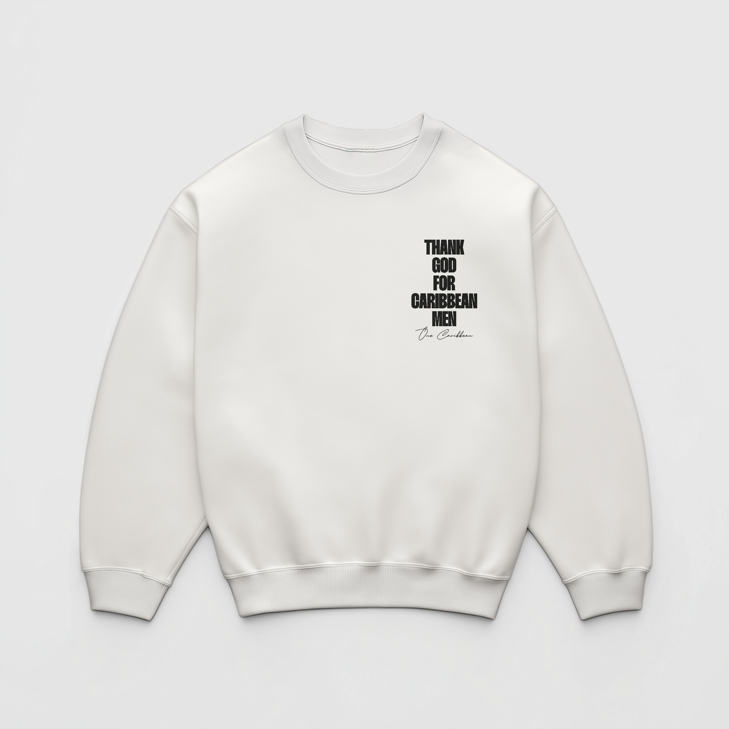 Thankful Sweatshirt: White Classic – Thank God for Caribbean Men by OCA