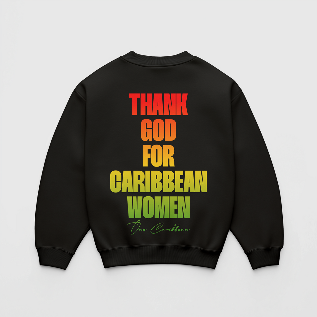 Thankful Sweatshirt: Scotch Bonnet – Thank God for Caribbean Women by OCA (Black & White)