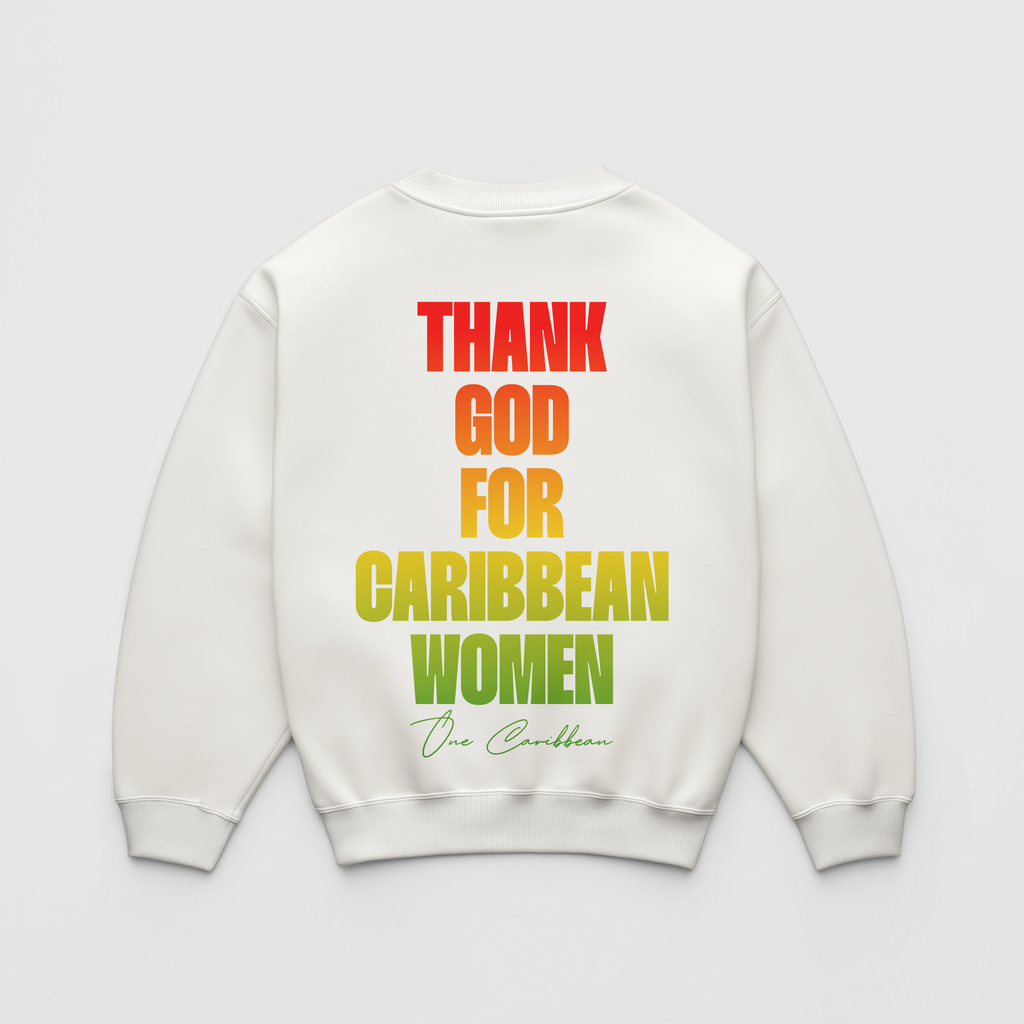 Thankful Sweatshirt: Scotch Bonnet – Thank God for Caribbean Women by OCA (Black & White)