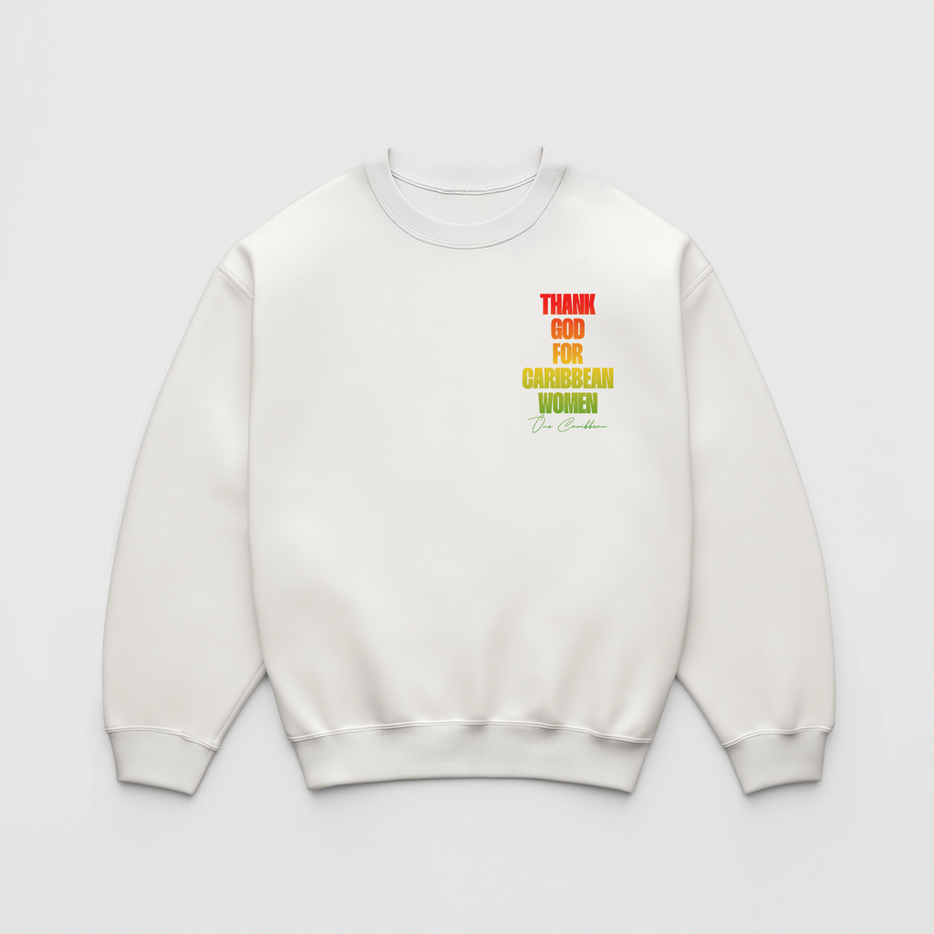 Thankful Sweatshirt: Scotch Bonnet – Thank God for Caribbean Women by OCA (Black & White)