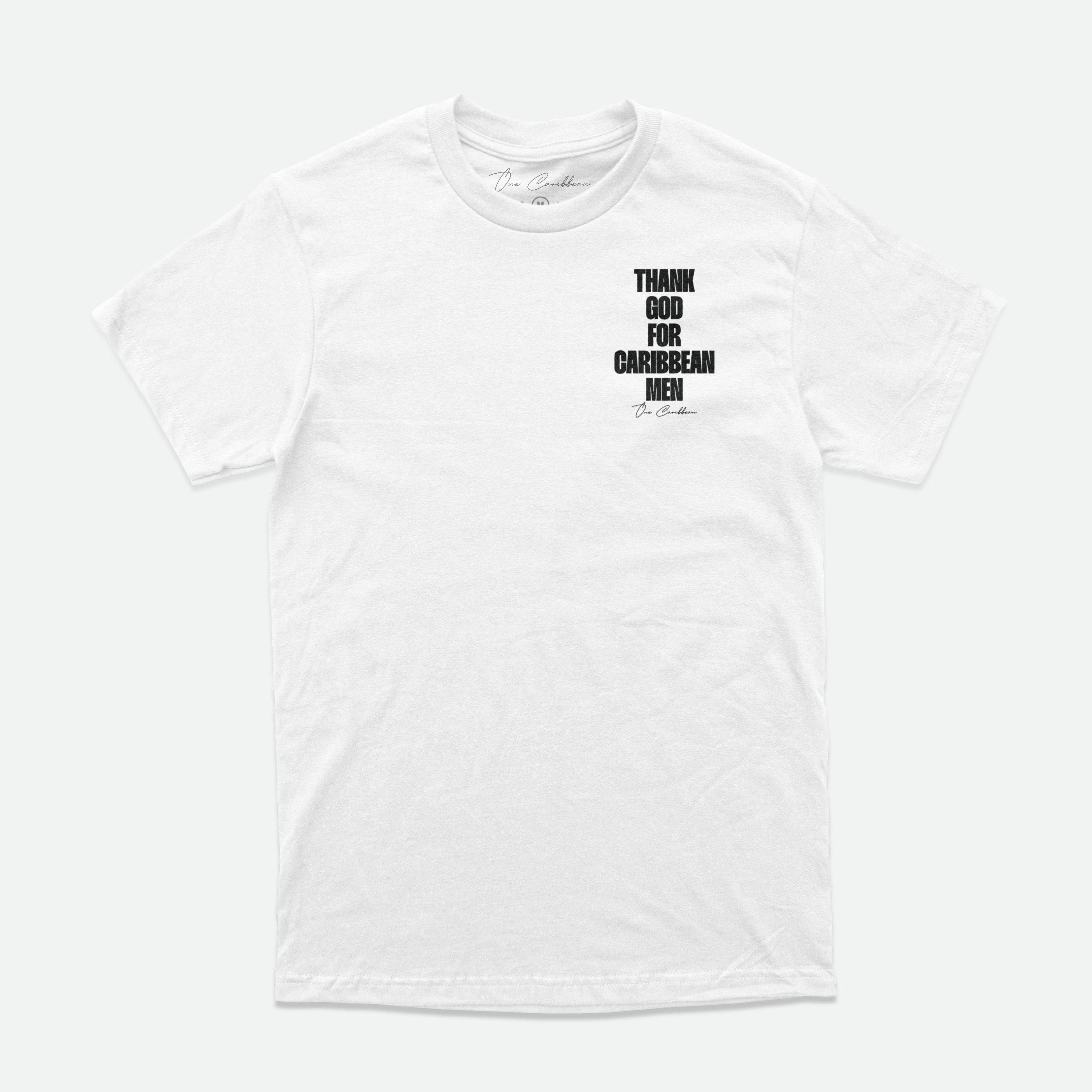 Thankful Tee: White Classic – Thank God for Caribbean Men By One Caribbean Apparel