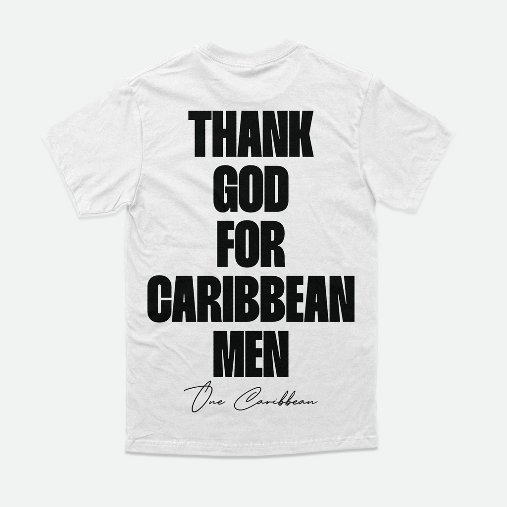 Thankful Tee: White Classic – Thank God for Caribbean Men By One Caribbean Apparel